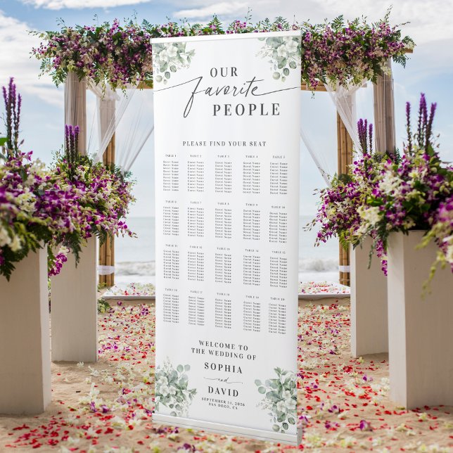 Eucalyptus Calligraphy Wedding Seating Chart Retractable Banner (Creator Uploaded)