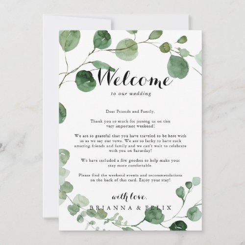 Eucalyptus Calligraphy Wedding Welcome Letter