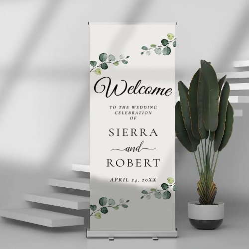 Eucalyptus Calligraphy Wedding Welcome Retractable Banner