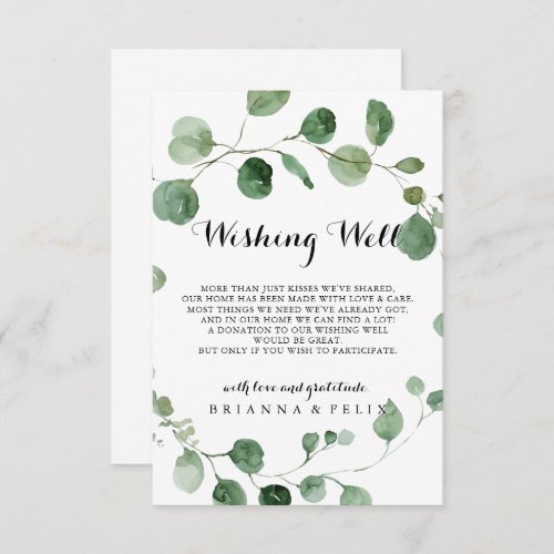 Eucalyptus Calligraphy Wedding Wishing Well  Enclosure Card