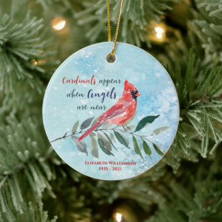 Eucalyptus Cardinals Memorial Keepsake Photo Ceramic Ornament