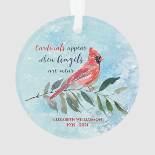 Eucalyptus Cardinals Watercolor Christmas Memorial Ornament