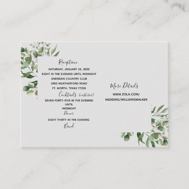 Eucalyptus Cash Bar Website Wedding  Enclosure Card (Front)