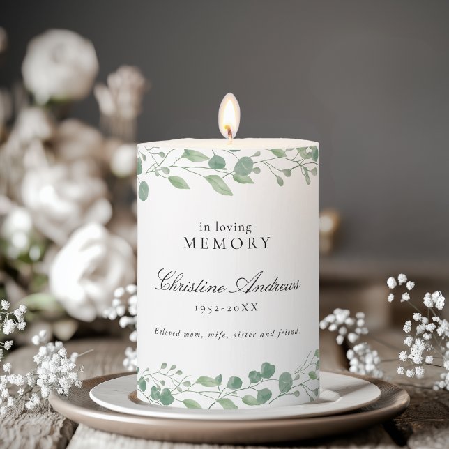 Eucalyptus Celebration of Life Funeral Pillar Candle (Eucalyptus Celebration of Life Funeral Custom Pillar Candle)