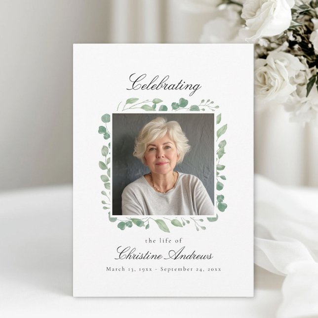Eucalyptus Celebration of Life Funeral White Invitation (Eucalyptus Celebration of Life Funeral Invitation. Print and Instant Download.)
