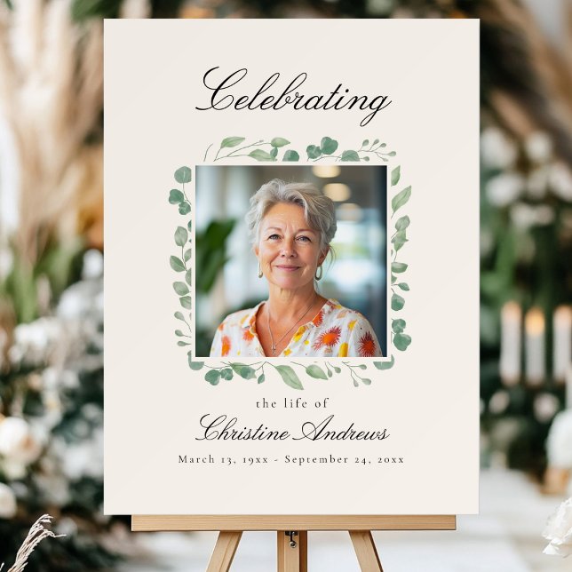 Eucalyptus Celebration of Life Photo Funeral Beige Foam Board (Eucalyptus Celebration of Life Photo Funeral Beige Foam Board)
