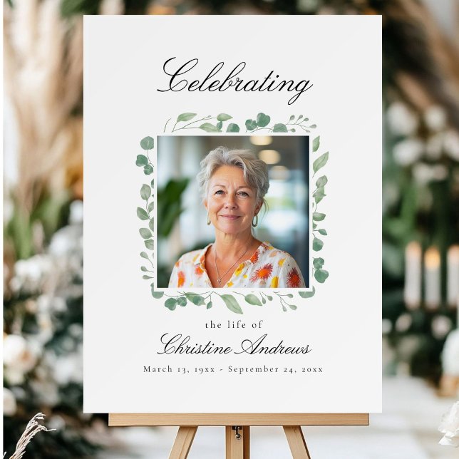 Eucalyptus Celebration of Life Photo Funeral White Foam Board (Eucalyptus Celebration of Life Photo Funeral White Foam Board.)