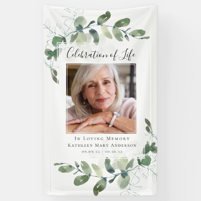 Eucalyptus Celebration of Life Photo Welcome Banner (Vertical)