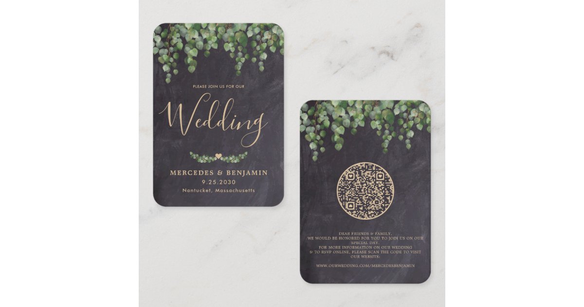 Eucalyptus Chalkboard QR Code Wedding Invitation Zazzle