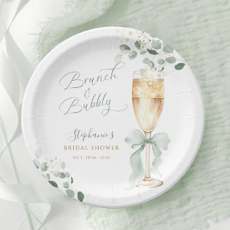 Eucalyptus Champagne Bridal Shower Paper Plates