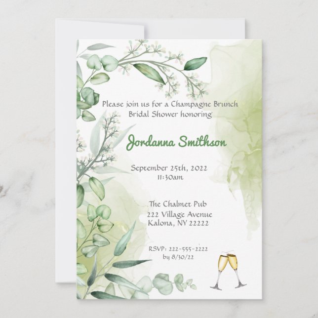 Eucalyptus Champagne Brunch Bridal Shower invite (Front)
