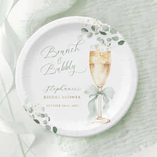 Eucalyptus Champagne Brunch & Bubbly Bridal Shower Paper Plates