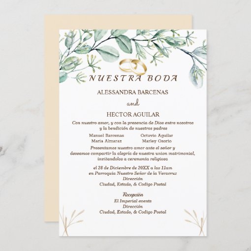 Eucalyptus/champagne Spanish invitation | Zazzle