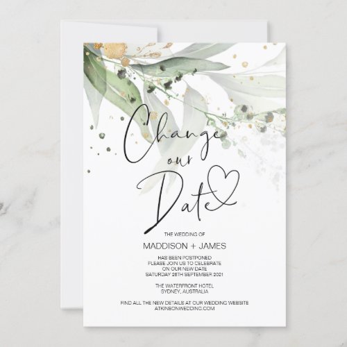 Eucalyptus Change the Date Wedding Postponed Invitation