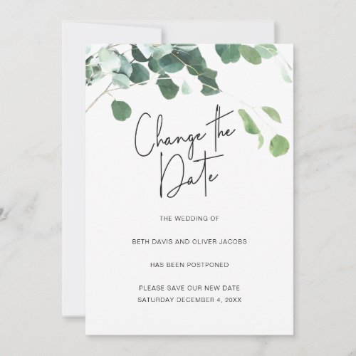 Eucalyptus Change the Date Wedding Postponement Announcement