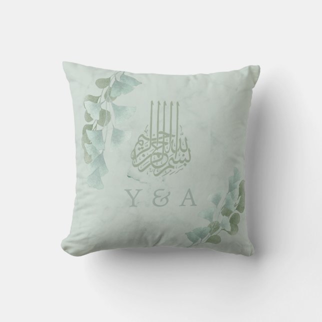  Eucalyptus Chic Modern Islamic Bismillah Wedding Throw Pillow (Front)