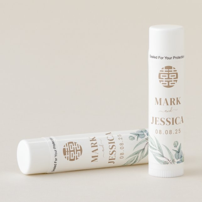 Eucalyptus Chinese Wedding Lip Balm Favor (Front)