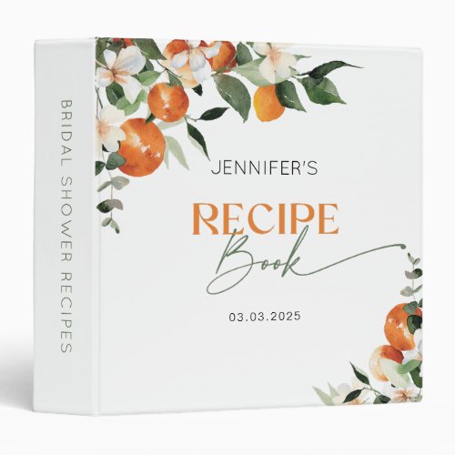 Eucalyptus citrus theme bridal shower recipe book 3 ring binder