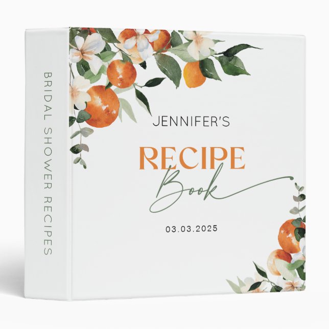 Eucalyptus citrus theme bridal shower recipe book 3 ring binder (Front/Spine)