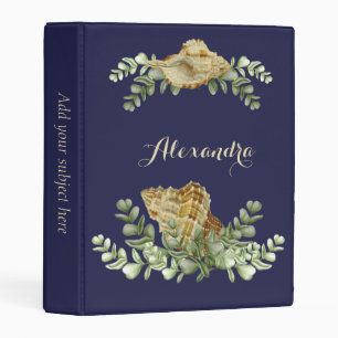 Eucalyptus Coastal Seashell Navy Blue Nautical Mini Binder