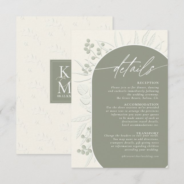 Eucalyptus Color Tones Wedding Details Grn ID901 Enclosure Card (Front/Back)