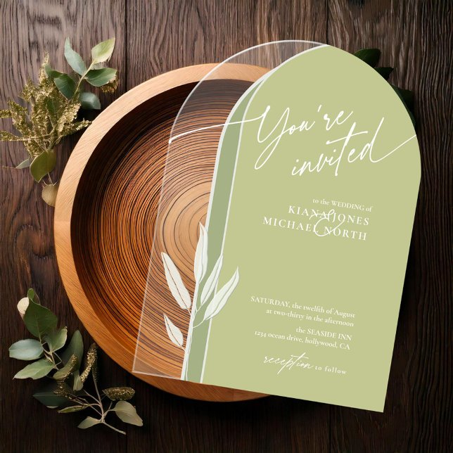 Eucalyptus Color Tones Wedding Green ID901 Acrylic Invitations (Creator Uploaded)