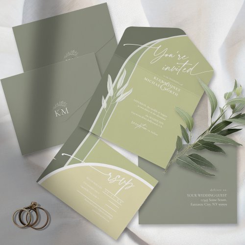 Eucalyptus Color Tones Wedding Green ID901 All In One Invitation