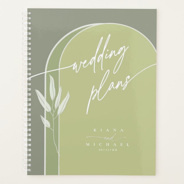 Eucalyptus Color Tones Wedding Green ID901 Planner (Front)