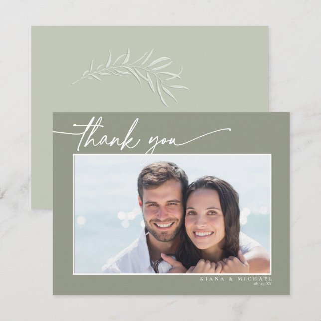 Eucalyptus Color Tones Wedding Green ID901 Thank You Card (Front/Back)