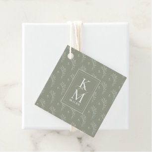 Eucalyptus Color Tones Wedding Initials Gr ID901 Favor Tags