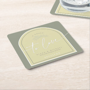 Eucalyptus Color Tones Wedding Toast Green ID901 Square Paper Coaster