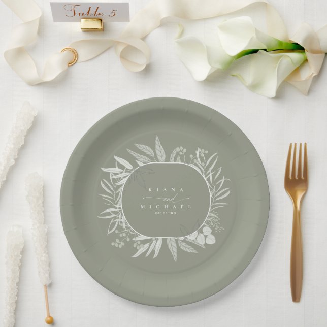 Eucalyptus Color Tones Wreath Green ID901 Paper Plates (Wedding)