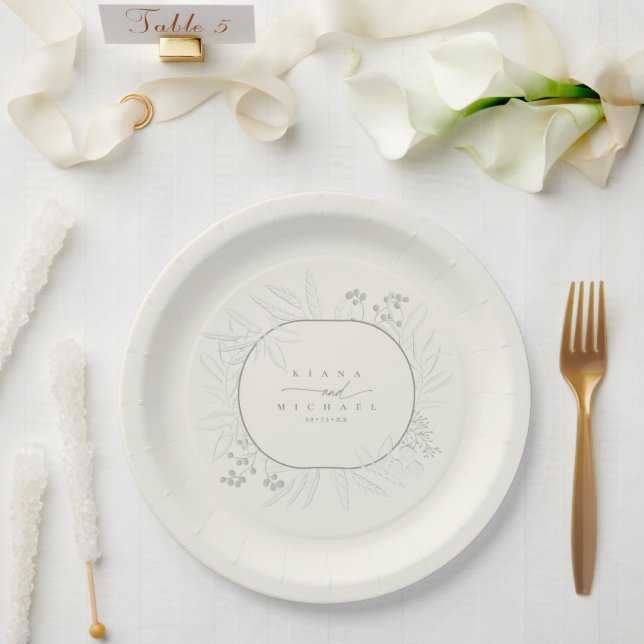 Eucalyptus Color Tones Wreath Ivory ID901 Paper Plates (Wedding)