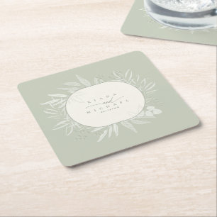 Eucalyptus Color Tones Wreath Ivory ID901 Square Paper Coaster