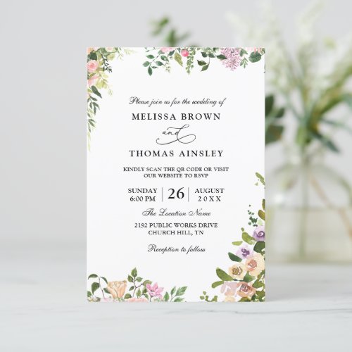 Eucalyptus Colorful Modern Budget Qr Code Wedding Invitation