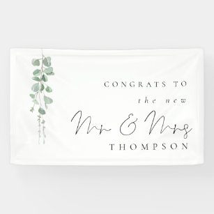 Eucalyptus Congrats to New Mrs Mrs Name Wedding Banner