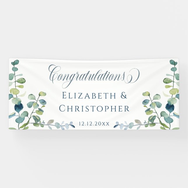 Eucalyptus Congratulations Reception Wedding Banner (Horizontal)