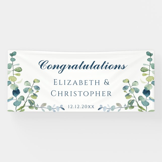 Eucalyptus Congratulations Wedding Reception Banner (Horizontal)