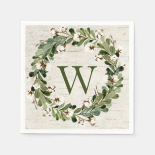 Eucalyptus & Cotton Birch Wreath Monogram Napkins