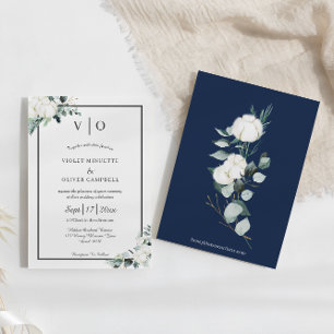 Eucalyptus Cotton   Felt Ecru Monogram Wedding Invitation