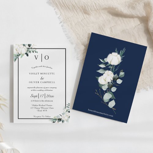 Eucalyptus Cotton  Felt Ecru Monogram Wedding Invitation