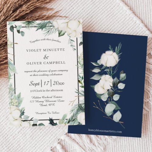 Eucalyptus Cotton  Felt Ecru Wedding Invitation