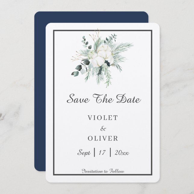 Eucalyptus Cotton | Felt Ecru Wedding Save The Date (Front/Back)