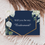 Eucalyptus Cotton Navy Modern Bridesmaid Proposal Invitation<br><div class="desc">This eucalyptus cotton navy modern bridesmaid proposal invitation is perfect for your modern wedding. This design features eucalyptus greenery with white cotton fluffs on a dark navy blue background and white calligraphy script in a modern classic traditional layout. Please feel free to reach out to us with any questions about...</div>