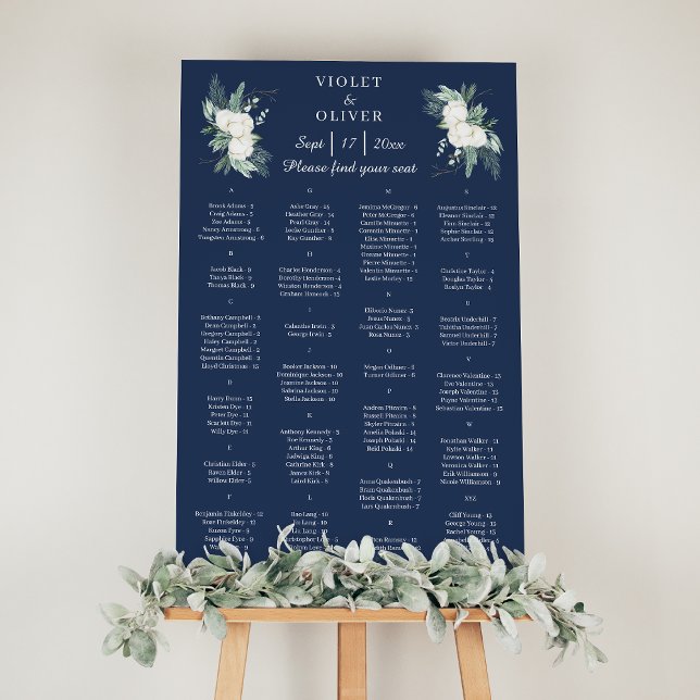 Eucalyptus Cotton | Navy Modern Seating Chart Foam Board (Creator Uploaded)