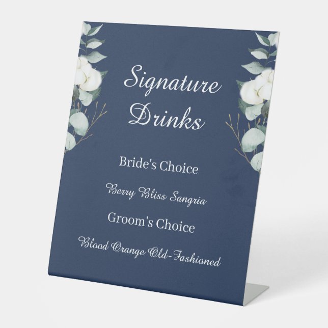 Eucalyptus Cotton | Navy Modern Signature Drinks Pedestal Sign (Front)