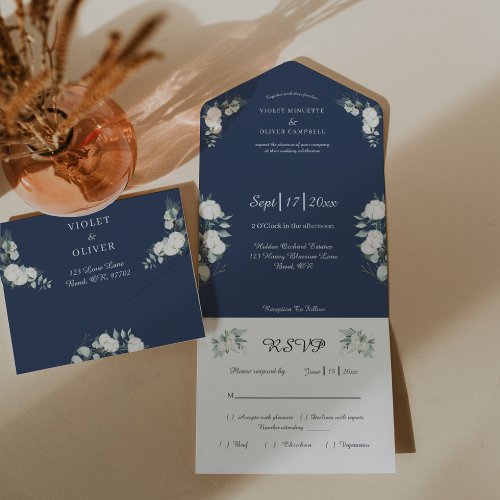 Eucalyptus Cotton  Navy Modern v2 All In One Invitation