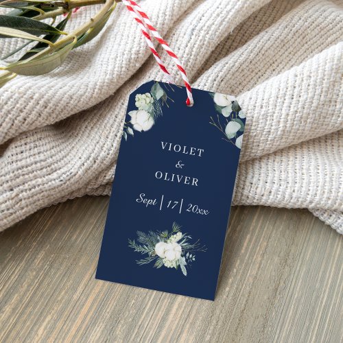 Eucalyptus Cotton  Navy Modern v2 Wedding Gift Ta Gift Tags