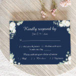 Eucalyptus Cotton | Navy Modern Wedding RSVP Card<br><div class="desc">This eucalyptus cotton navy modern wedding rsvp card is perfect for your modern wedding. This design features eucalyptus greenery with white cotton fluffs on a dark navy blue background and white calligraphy script in a modern classic traditional layout. Please feel free to reach out to us with any questions about...</div>