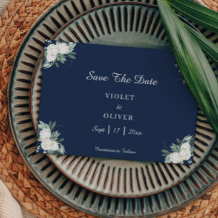Eucalyptus Cotton Navy Modern Wedding Save The Date